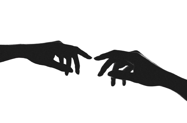 Contact page's hero background of two people connecting their hands' fingers