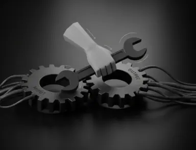 Illustration of manual business processes being automated with technology